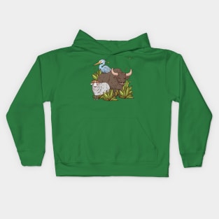 Sheep Bison Bird Hand Drawn Kids Hoodie